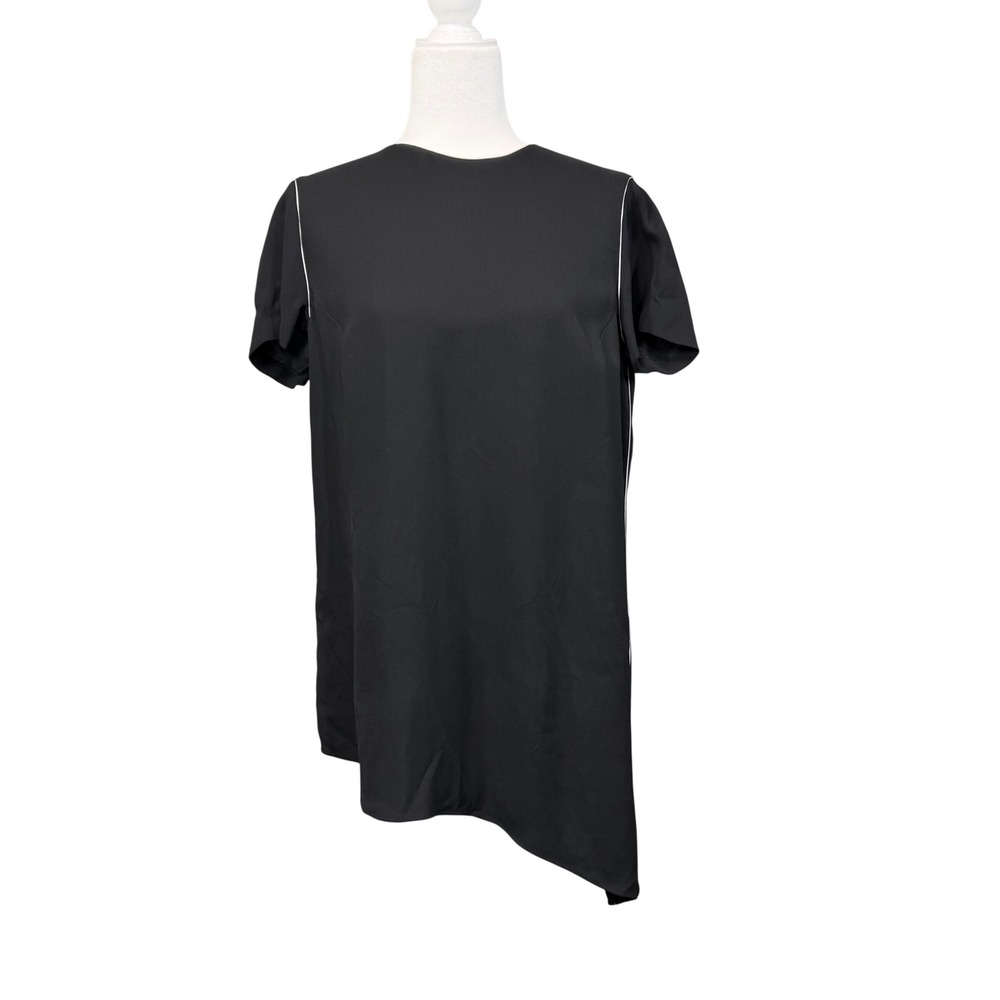 Lafayette 148 Crepe Silk Top Womens M Black Asymmetrical Lagenlook Business